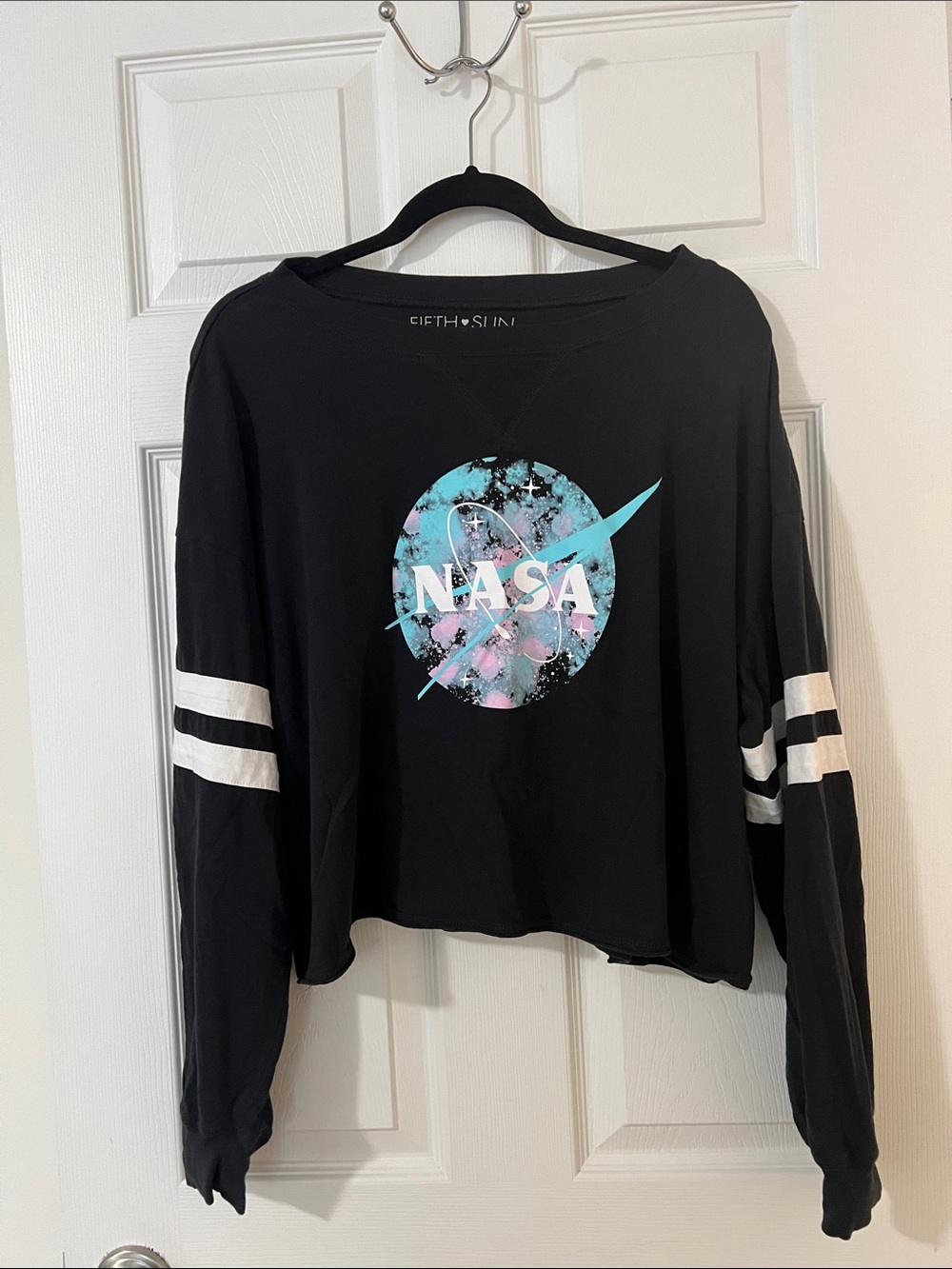 Fifth Sun Black NASA Tie-Dye Logo Cropped Tee Shirt